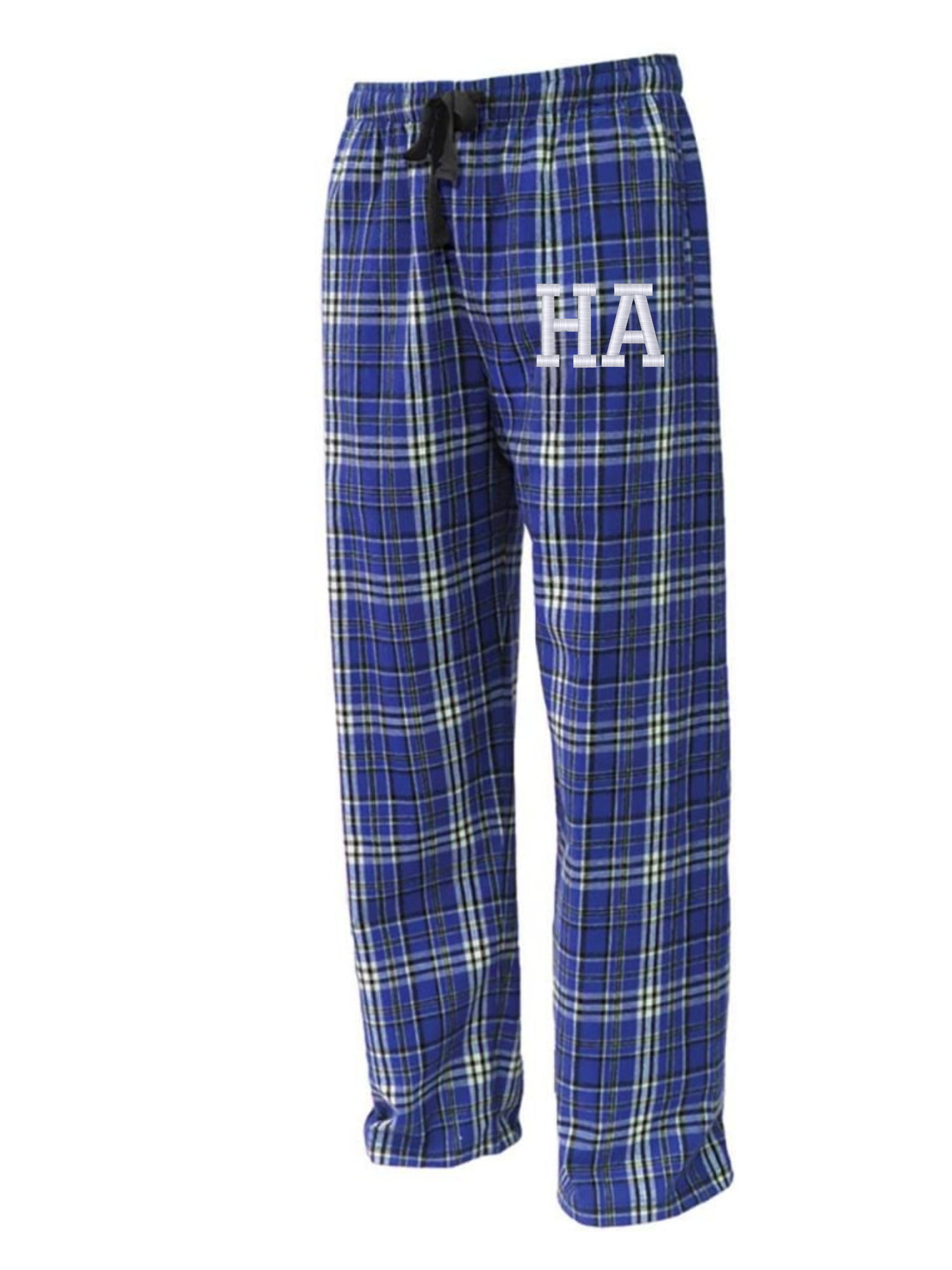 Blue/White HA Embroidery Plaid Flannel Pant